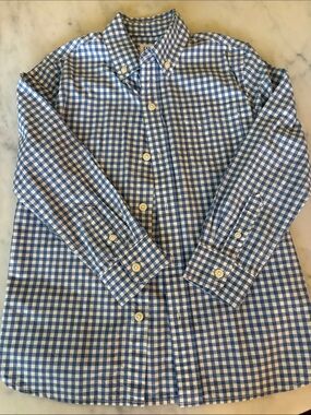Boys light Blue and White Gingham Button-Down Shirt